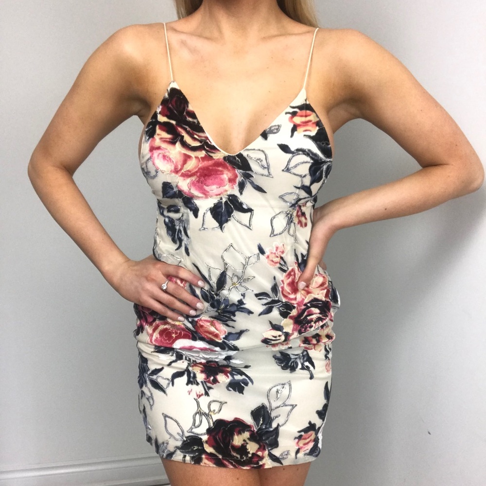Mini Dress with Floral Multicolour Velvet Pattern
